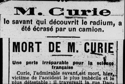 Coupures de presse relatives au décès de Pierre Curie, 20 avril 1906